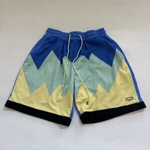 PUMA Men's Scholarship Basketball Shorts Bluemazing Large Mesh COLORBLOCK Y2K